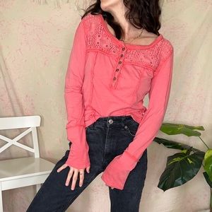 Free People Coral Long Sleeve Top